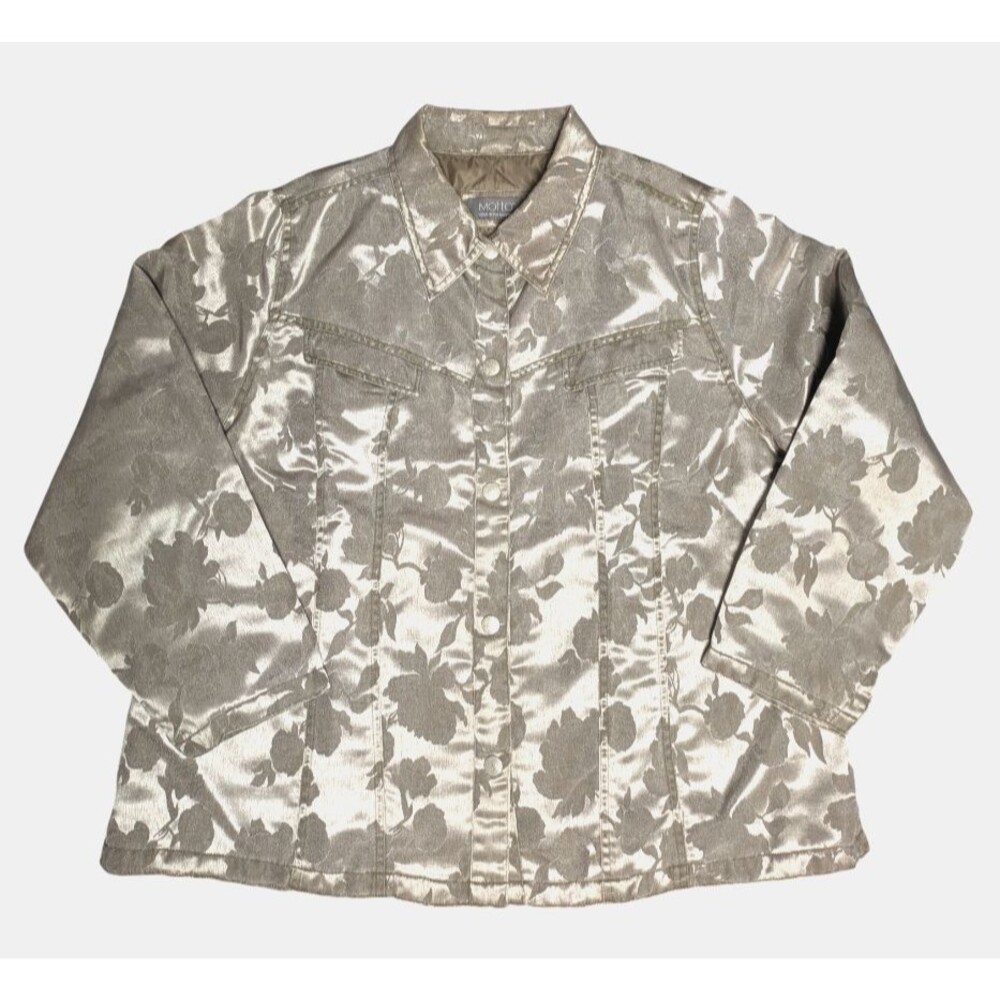 Motto Your Style Mantra Floral Jacquard Moto Jacket Womens 2XL Metallic Taupe
